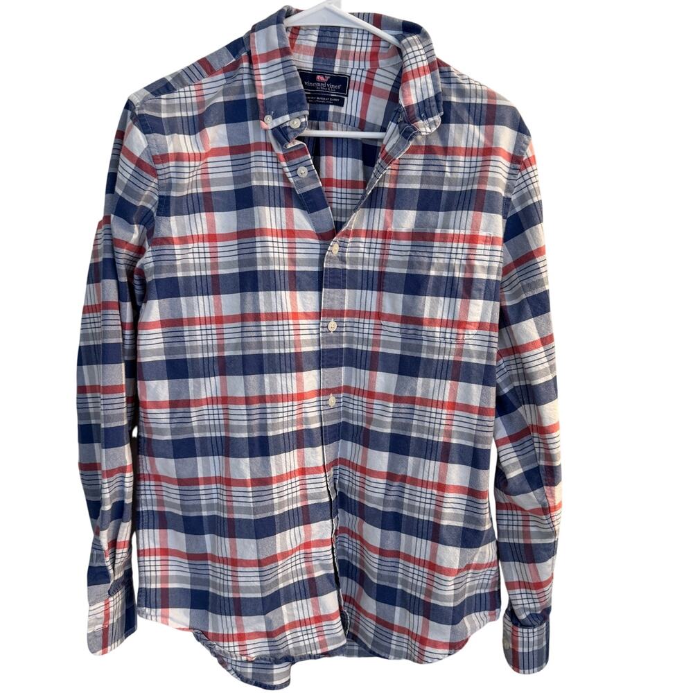 Vineyard Vines Shirt Men's L Plaid Blue Slim Fit Murray Button Down